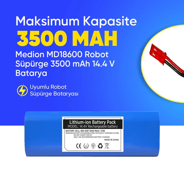 Medion MD18600 Robot Süpürge 3500 mAh 14.4 V  Batarya – Orjinal Uyumlu Uzun Ömürlü, Yüksek Performans Pil ürün görseli 1