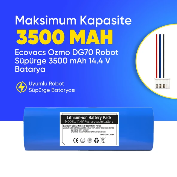 Ecovacs Ozmo DG70 Robot Süpürge 3500 mAh 14.4 V  Batarya – Orjinal Uyumlu Uzun Ömürlü, Yüksek Performans Pil ürün görseli 1