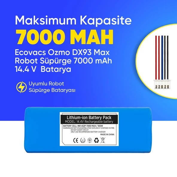 Ecovacs Ozmo DX93 Max Robot Süpürge 7000 mAh 14.4 V  Batarya – Orjinal Uyumlu Uzun Ömürlü, Yüksek Performans Pil ürün görseli 1