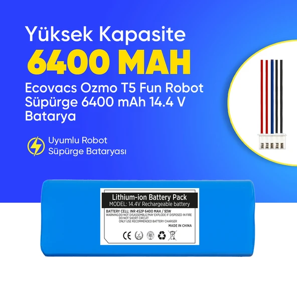 Ecovacs Ozmo T5 Fun Robot Süpürge 6400 mAh 14.4 V  Batarya – Orjinal Uyumlu Uzun Ömürlü, Yüksek Performans Pil ürün görseli 1