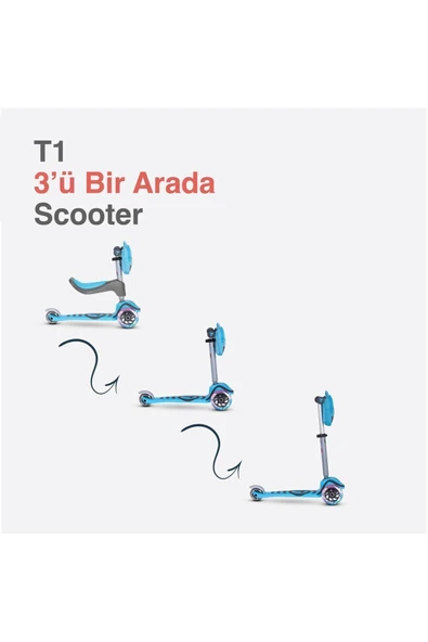 T1 3’ü 1 Arada Oturaklı ve Çantalı Çocuk Scooterı (15 Ay - 5 Yaş) - Blue ürün görseli 1