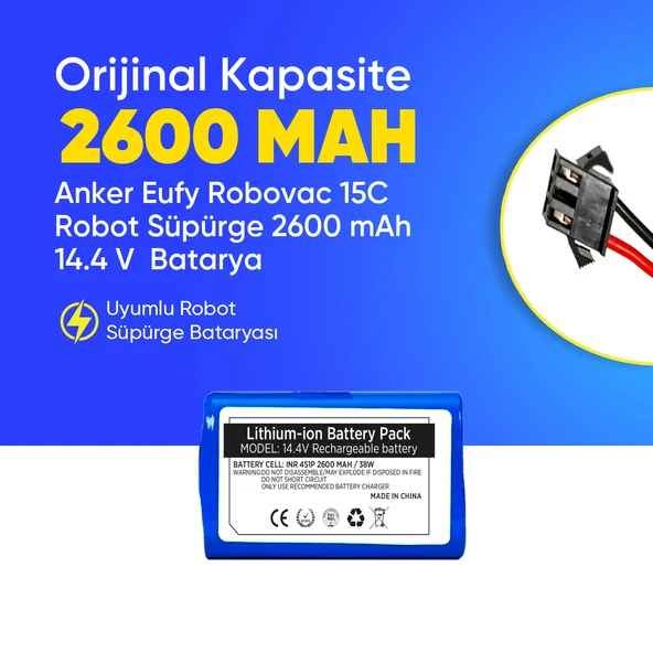 Anker Eufy Robovac 15C Robot Süpürge 2600 mAh 14.4 V  Batarya – Orjinal Uyumlu Uzun Ömürlü, Yüksek Performans Pil ürün görseli 1