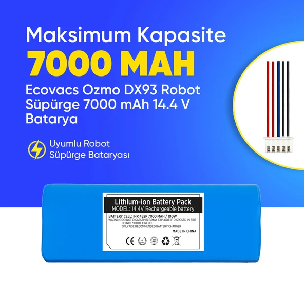 Ecovacs Ozmo DX93 Robot Süpürge 7000 mAh 14.4 V  Batarya – Orjinal Uyumlu Uzun Ömürlü, Yüksek Performans Pil ürün görseli 1