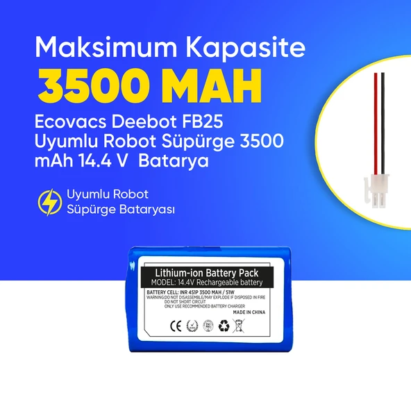 Ecovacs Deebot FB25 Uyumlu Robot Süpürge 3500 mAh 14.4 V  Batarya – Orjinal Uyumlu Uzun Ömürlü, Yüksek Performans Pil ürün görseli 1