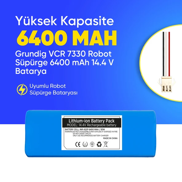 Grundig VCR 7330 Robot Süpürge 6400 mAh 14.4 V  Batarya – Orjinal Uyumlu Uzun Ömürlü, Yüksek Performans Pil ürün görseli 1