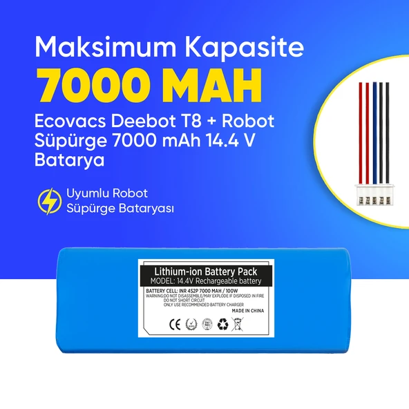 Ecovacs Deebot T8 + Robot Süpürge 7000 mAh 14.4 V  Batarya – Orjinal Uyumlu Uzun Ömürlü, Yüksek Performans Pil ürün görseli 1