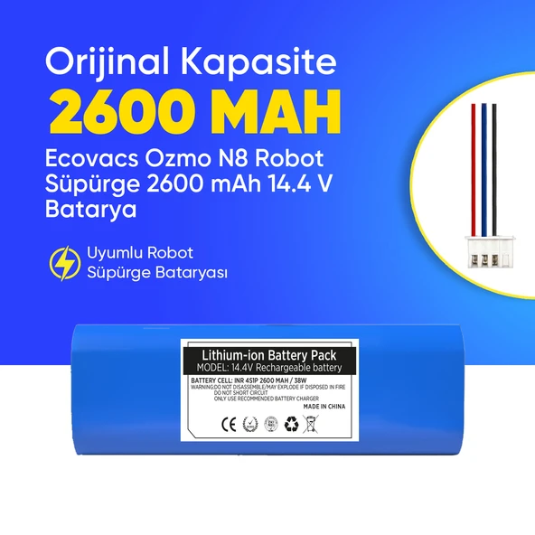 Ecovacs Ozmo N8 Robot Süpürge 2600 mAh 14.4 V  Batarya – Orjinal Uyumlu Uzun Ömürlü, Yüksek Performans Pil ürün görseli 1