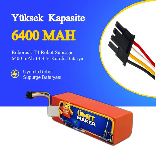 Roborock T4 Robot Süpürge 6400 mAh 14.4 V Kutulu Batarya – Orjinal Uyumlu Uzun Ömürlü, Yüksek Performans Pil ürün görseli 1