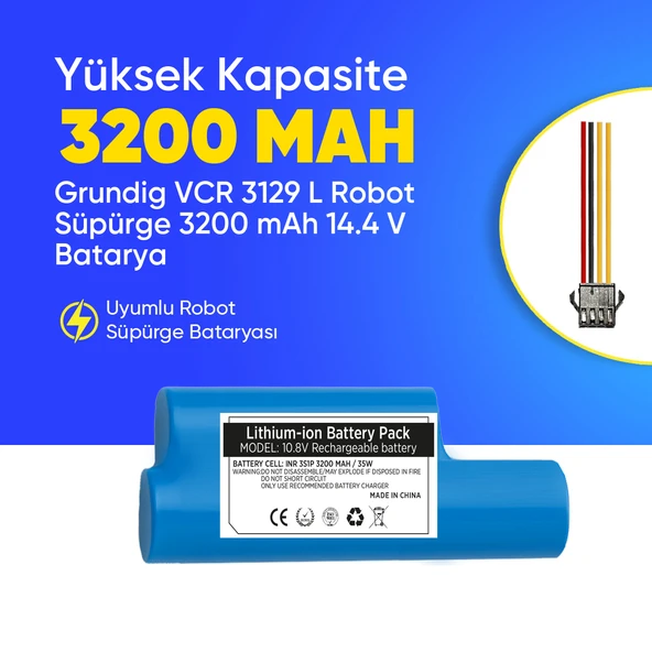 Grundig VCR 3129 L Robot Süpürge 3200 mAh 10,8 V  Batarya – Orjinal Uyumlu Uzun Ömürlü, Yüksek Performans Pil ürün görseli 1