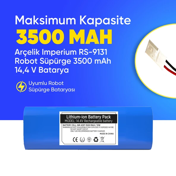 Arçelik Imperium RS-9131 Robot Süpürge 3500 mAh  14,4 V Batarya – Orjinal Uyumlu Uzun Ömürlü, Yüksek Performans Pil ürün görseli 1