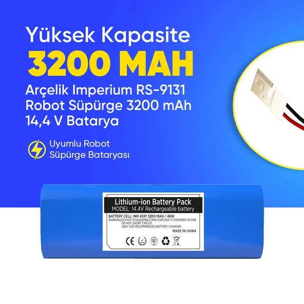 Arçelik Imperium RS-9131 Robot Süpürge 3200 mAh  14,4 V Batarya – Orjinal Uyumlu Uzun Ömürlü, Yüksek Performans Pil ürün görseli 1