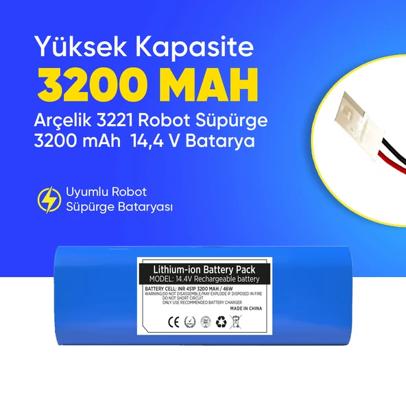 Arçelik 3221 Robot Süpürge 3200 mAh  14,4 V Batarya – Orjinal Uyumlu Uzun Ömürlü, Yüksek Performans Pil ürün görseli 1