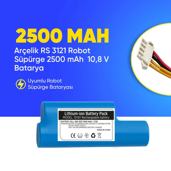 Arçelik RS 3121 Robot Süpürge 2500 mAh  10,8 V Batarya – Orjinal Uyumlu Uzun Ömürlü, Yüksek Performans Pil ürün görseli 1