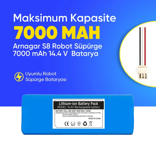 Arnagar S8 Robot Süpürge 7000 mAh 14.4 V  Batarya – Orjinal Uyumlu Uzun Ömürlü, Yüksek Performans Pil ürün görseli 1