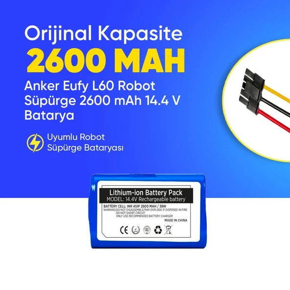 Anker Eufy L60 Robot Süpürge 2600 mAh 14.4 V  Batarya – Orjinal Uyumlu Uzun Ömürlü, Yüksek Performans Pil ürün görseli 1