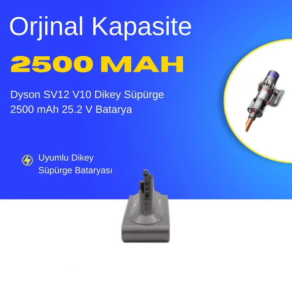 Dyson SV12 V10 Dikey Süpürge 2500 mAh 25.2 V  Batarya – Orjinal Uyumlu Uzun Ömürlü, Yüksek Performans Pil ürün görseli 1