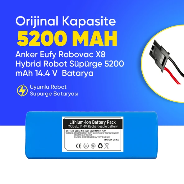 Anker Eufy Robovac X8 Hybrid Robot Süpürge 5200 mAh 14.4 V  Batarya – Orjinal Uyumlu Uzun Ömürlü, Yüksek Performans Pil ürün görseli 1