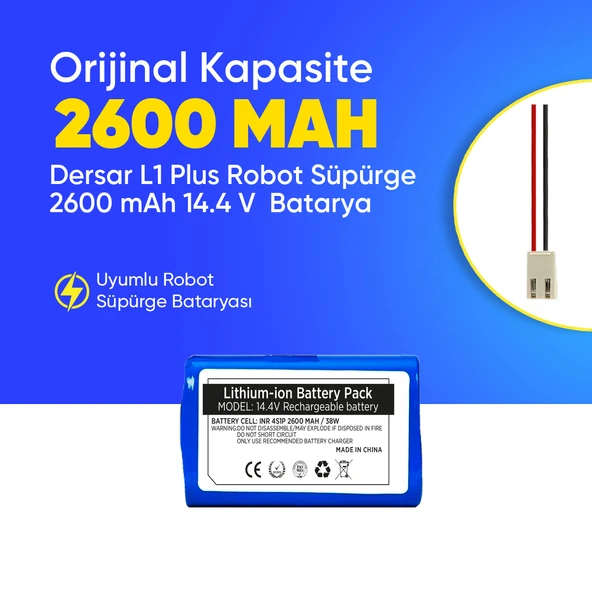 Dersar L1 Plus Robot Süpürge 2600 mAh 14.4 V  Batarya – Orjinal Uyumlu Uzun Ömürlü, Yüksek Performans Pil ürün görseli 1