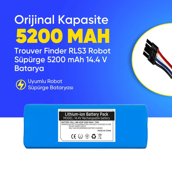 Trouver Finder RLS3 Robot Süpürge 5200 mAh 14.4 V  Batarya – Orjinal Uyumlu Uzun Ömürlü, Yüksek Performans Pil ürün görseli 1