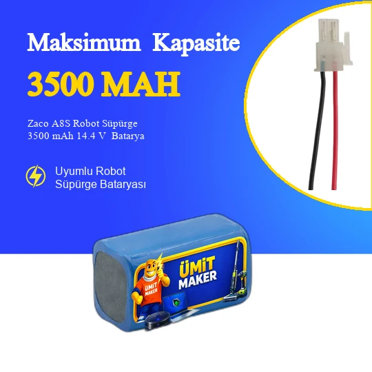 Zaco A8S Robot Süpürge 3500 mAh 14.4 V  Batarya – Orjinal Uyumlu Uzun Ömürlü, Yüksek Performans Pil ürün görseli 1