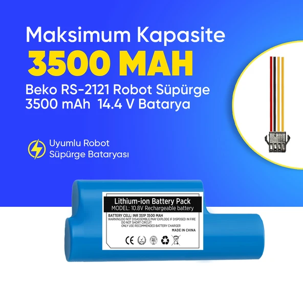 Beko RS-2121 Robot Süpürge 3500 mAh  14.4 V Batarya – Orjinal Uyumlu Uzun Ömürlü, Yüksek Performans Pil ürün görseli 1