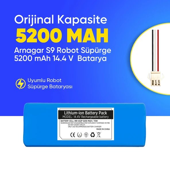 Arnagar S9 Robot Süpürge 5200 mAh 14.4 V  Batarya – Orjinal Uyumlu Uzun Ömürlü, Yüksek Performans Pil ürün görseli 1