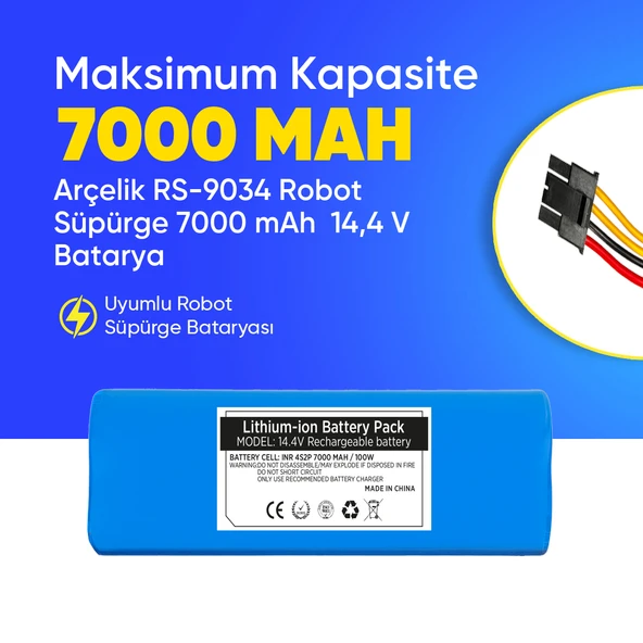 Arçelik RS-9034 Robot Süpürge 7000 mAh  14,4 V Batarya – Orjinal Uyumlu Uzun Ömürlü, Yüksek Performans Pil ürün görseli 1