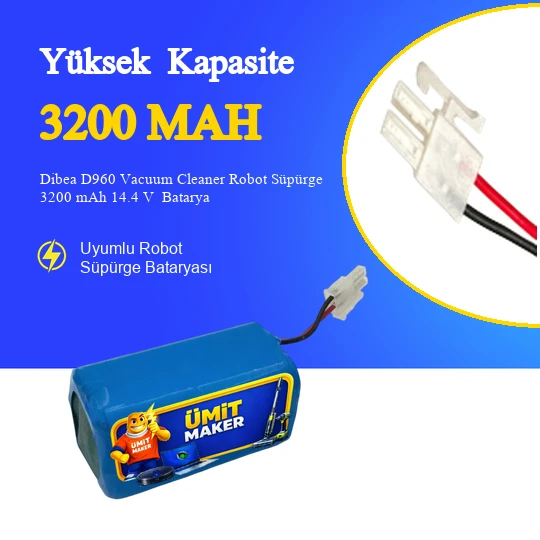 Dibea D960 Vacuum Cleaner Robot Süpürge 3200 mAh 14.4 V  Batarya – Orjinal Uyumlu Uzun Ömürlü, Yüksek Performans Pil ürün görseli 1