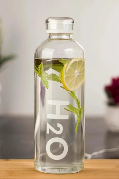 H2O Borosilikat Cam Matara 1L Vakum Kapaklı Su Şişesi Suluk 1000 Ml ürün görseli 1