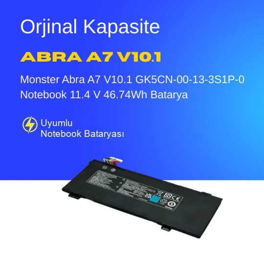 Monster Abra A7 V10.1 GK5CN-00-13-3S1P-0 Notebook 11.4 V 46.74Wh Batarya – Orjinal Uyumlu, Yüksek Performanslı ürün görseli 1