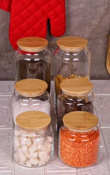 Zone - 6'lı Cam Saklama Kabı 600ml-800ml-1300ml Vakumlu Bambu Kapaklı ürün görseli 1