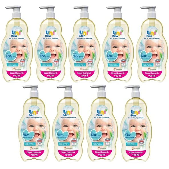 Uni Baby Bebek Saç ve Vücut Şampuanı 900ML Klasik (Pompalı) (9 Lu Set) ürün görseli 1