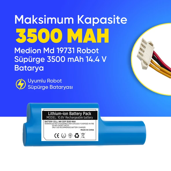 Medion Md 19731 Robot Süpürge 3500 mAh 14.4 V  Batarya – Orjinal Uyumlu Uzun Ömürlü, Yüksek Performans Pil ürün görseli 1