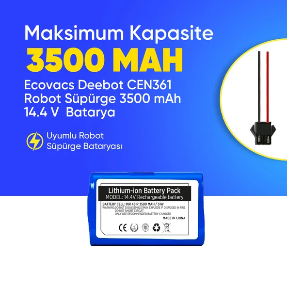 Ecovacs Deebot CEN361 Robot Süpürge 3500 mAh 14.4 V  Batarya – Orjinal Uyumlu Uzun Ömürlü, Yüksek Performans Pil ürün görseli 1