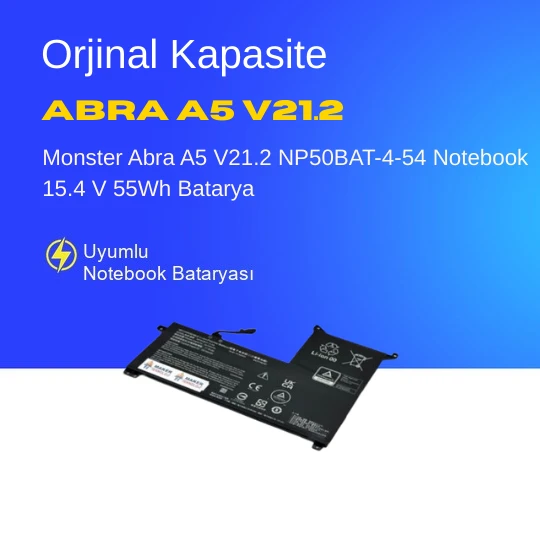 Monster Abra A5 V21.2 NP50BAT-4-54 Notebook 15.4 V 55Wh Batarya – Orjinal Uyumlu, Yüksek Performanslı ürün görseli 1