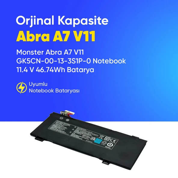 Monster Abra A7 V11 GK5CN-00-13-3S1P-0 Notebook 11.4 V 46.74Wh Batarya – Orjinal Uyumlu, Yüksek Performanslı ürün görseli 1