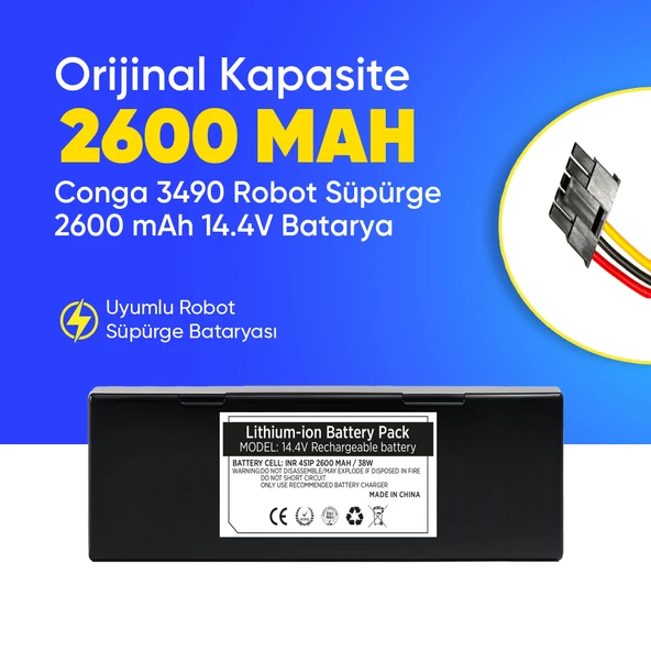 Conga 3490 Robot Süpürge 2600 mAh 14.4 V,  Batarya – Orjinal Uyumlu Uzun Ömürlü, Yüksek Performans Pil ürün görseli 1