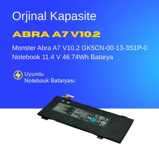 Monster Abra A7 V10.2 GK5CN-00-13-3S1P-0 Notebook 11.4 V 46.74Wh Batarya – Orjinal Uyumlu, Yüksek Performanslı ürün görseli 1