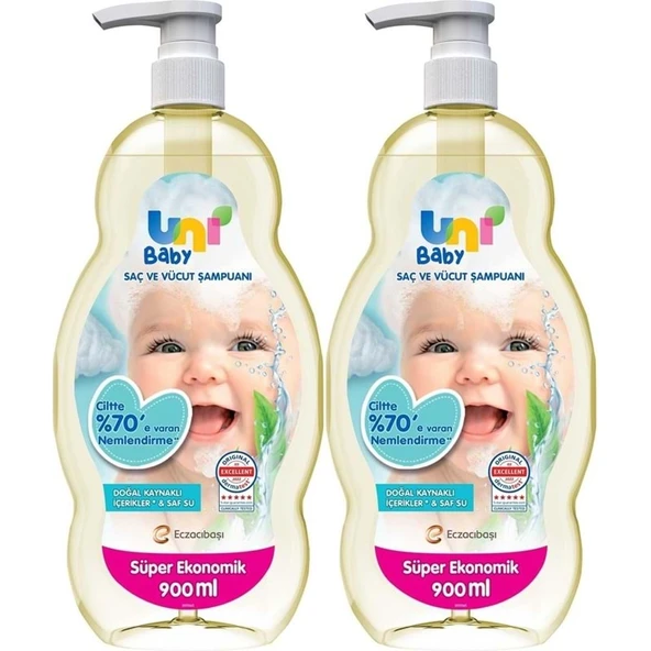 Uni Baby Bebek Saç ve Vücut Şampuanı 900ML Klasik (Pompalı) (2 Li Set) ürün görseli 1