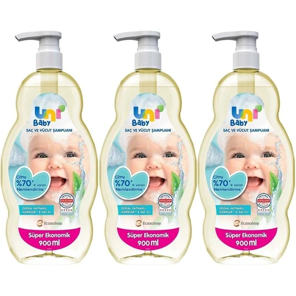 Uni Baby Bebek Saç ve Vücut Şampuanı 900ML Klasik (Pompalı) (3 Lü Set) ürün görseli 1