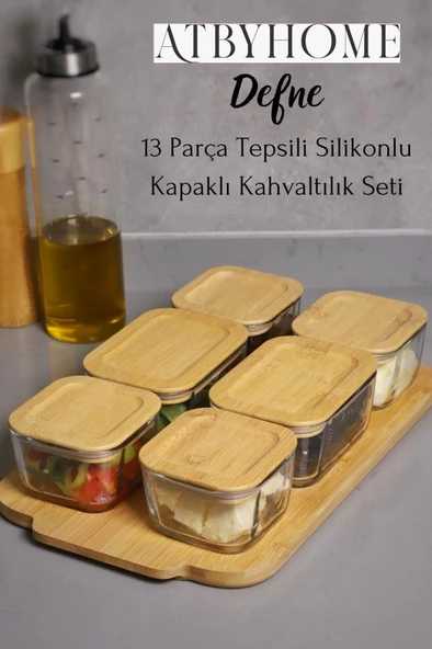 Defne 13 Parça Vakumlu Kapaklı Tepsili Cam Kahvaltılık Seti Lüx Kahvaltı Takımı ürün görseli 1