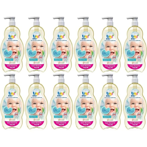 Uni Baby Bebek Saç ve Vücut Şampuanı 900ML Klasik (Pompalı) (12 Li Set) ürün görseli 1