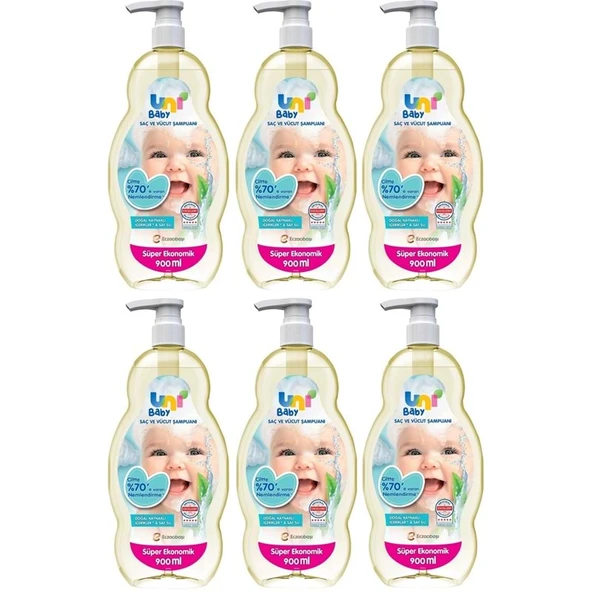 Uni Baby Bebek Saç ve Vücut Şampuanı 900ML Klasik (Pompalı) (6 Lı Set) ürün görseli 1