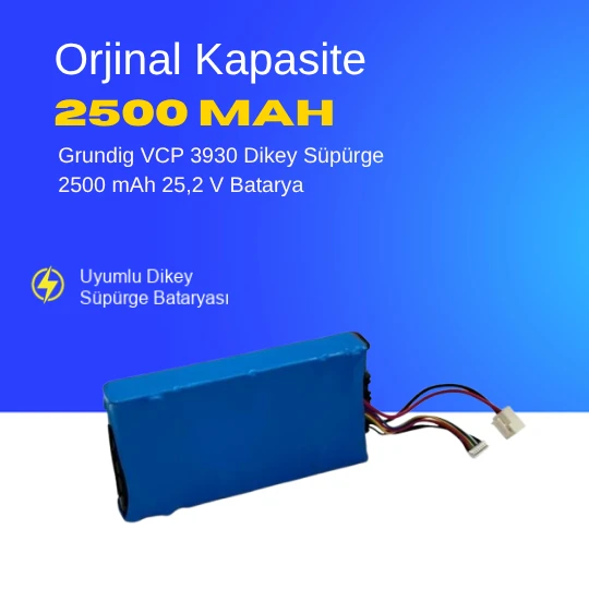 Grundig VCP 3930 Dikey Süpürge 2500 mAh 25,2 V  Batarya – Orjinal Uyumlu Uzun Ömürlü, Yüksek Performans Pil ürün görseli 1