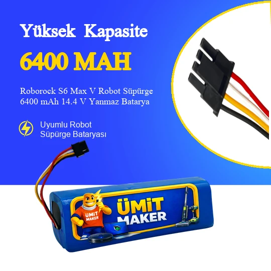 Roborock S6 Max V Robot Süpürge 6400 mAh 14.4 V Yanmaz Batarya – Orjinal Uyumlu Uzun Ömürlü, Yüksek Performans Pil ürün görseli 1