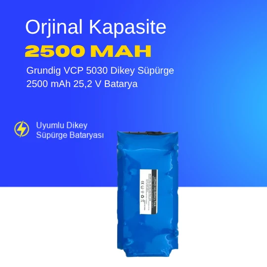 Grundig VCP 5030 Dikey Süpürge 2500 mAh 25,2 V  Batarya – Orjinal Uyumlu Uzun Ömürlü, Yüksek Performans Pil ürün görseli 1