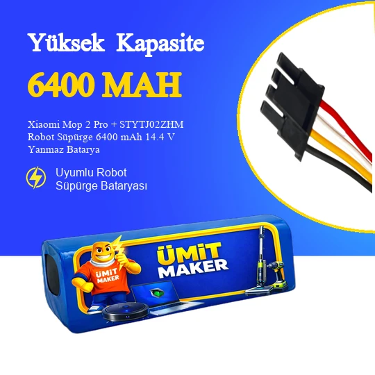 Xiaomi Mop 2 Pro + STYTJ02ZHM Robot Süpürge 6400 mAh 14.4 V Yanmaz Batarya – Orjinal Uyumlu Uzun Ömürlü, Yüksek Performans Pil ürün görseli 1