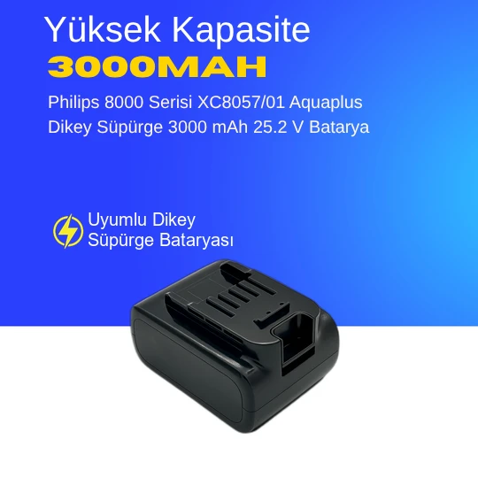 Philips 8000 Serisi XC8057/01 Aquaplus Dikey Süpürge 3000 mAh 25.2 V  Batarya – Orjinal Uyumlu Uzun Ömürlü, Yüksek Performans Pil ürün görseli 1