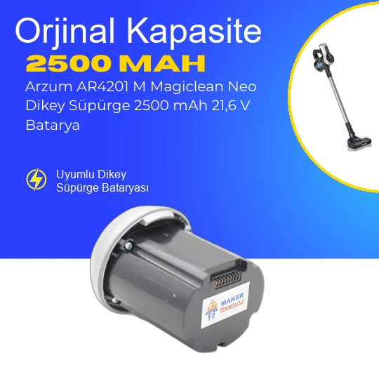 Arzum AR4201 M Magiclean Neo Dikey Süpürge 2500 mAh 21,6 V  Batarya – Orjinal Uyumlu Uzun Ömürlü, Yüksek Performans Pil ürün görseli 1