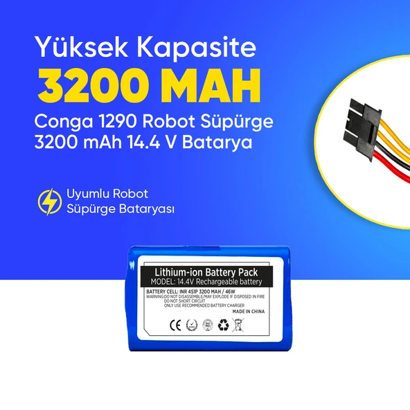 Conga 1290 Robot Süpürge 3200 mAh 14.4 V,  Batarya – Orjinal Uyumlu Uzun Ömürlü, Yüksek Performans Pil ürün görseli 1